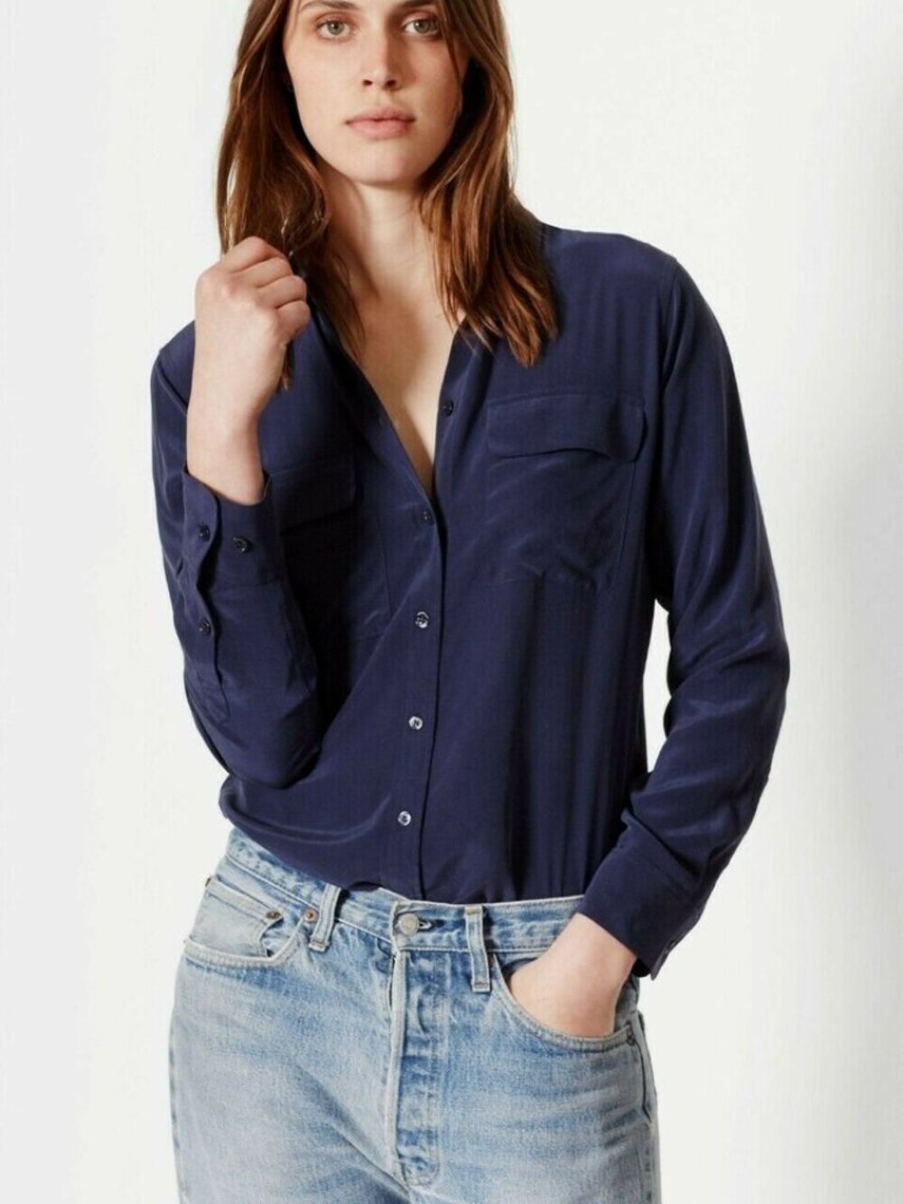 Equipment Signature Silk Shirt, Navy